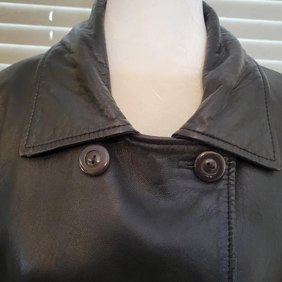 Brown Genuine Leather Sleek Ladies Double Breasted Jacket, Size Large, - Picture 4 of 15